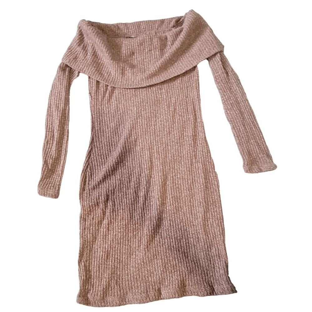 Top Chic Cowl Neck Sweater Dress Brown Long Sleeve Fitted Mini Womens Medium